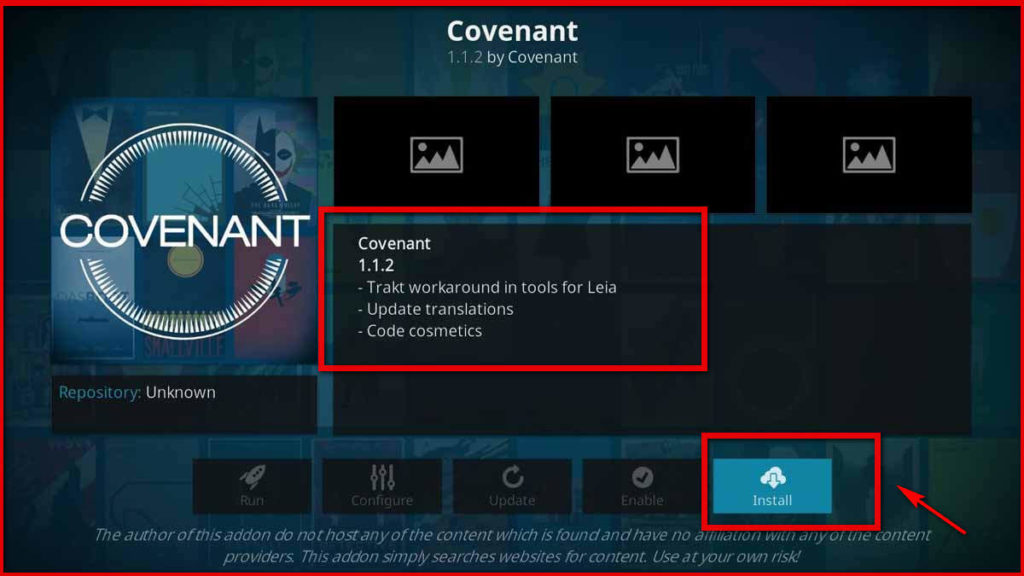 Covenant kodi 5th image install